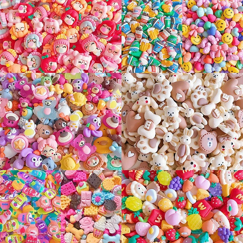 

10pcs Kawaii cartoon resin cream glue 3d nail art charm food candy bubble girl cake series resin nail art charm jewelry, Mix color