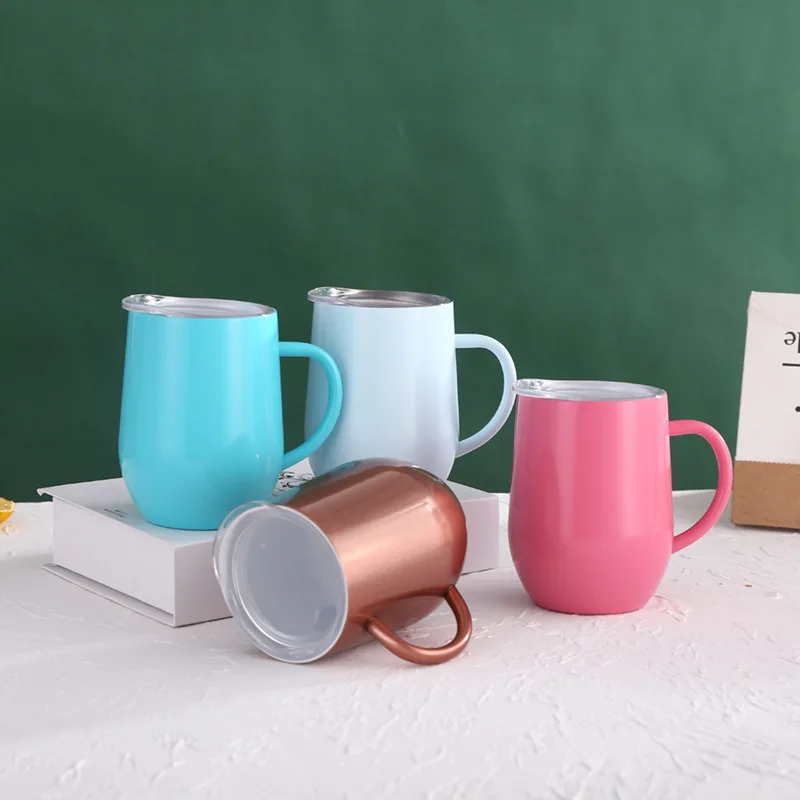 

12oz Egg Cup with Handle Double Stainless Steel Mug Vacuum Coffee Mug Vacuum Mug, Pink, blue, white, gold