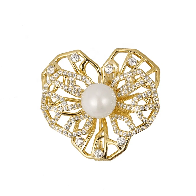 

XILIANGFEIZI Vintage Branded Brooches Zircon Pearl Crystal Jewelry Corsage Men Suit Decoration Pin Flower Brooches, Gold