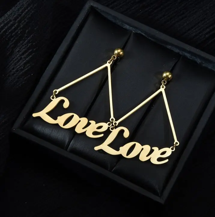 

Fashion Latest Love Letter Stainless Steel Earrings 18k Gold Plated Women Hollow Triangle Earring jewelry