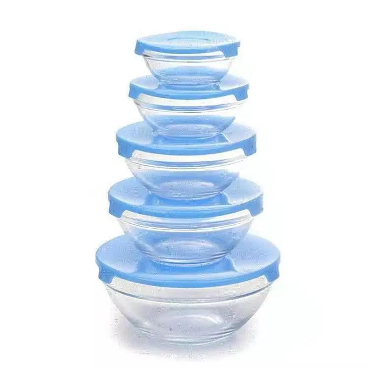 

Promotional gifts red cherry fresh glass bowl with lid set of five round crisper salad bowl.