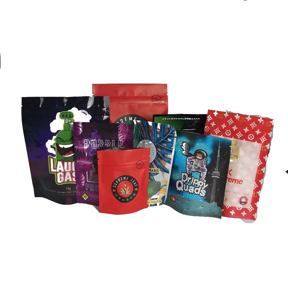 
Custom printed plastic smell proof black ziplock cookies weed packaging mylar bag packaging with window 