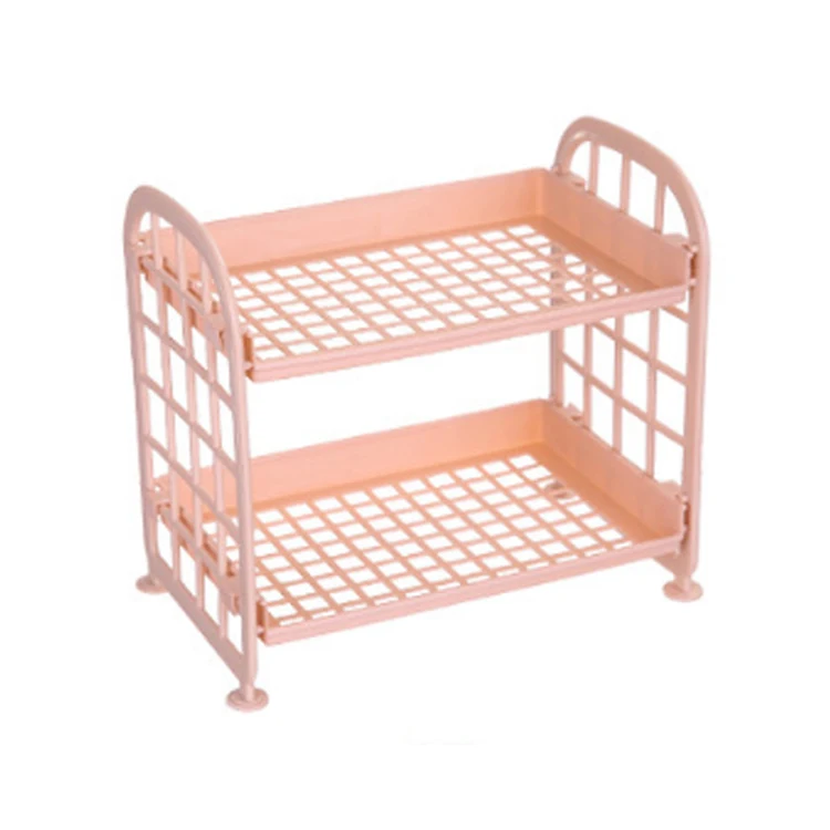

Double-layer Hollow Plastic Shelf Desktop Kitchen Bathroom Cosmetics Storage Rack