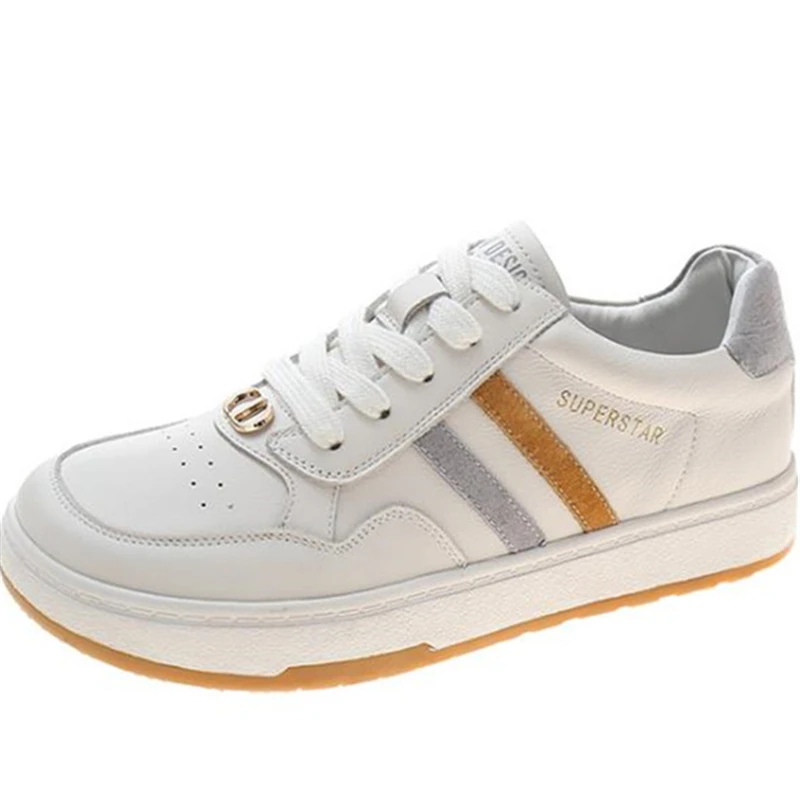 

2021 Women's Spring Platform Sneakers Genuine Leather Round Head Fashion Sports Shoes Ladies Thick Bottom Street Shot Casual