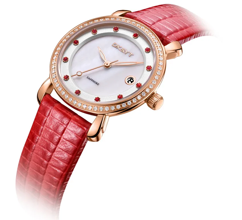 

Wholesale Fashion Brand Stainless Steel Case Ladies Wristwatch Red Leather Band Japan Movt Diamond Quartz Watch, Customized colors accepted