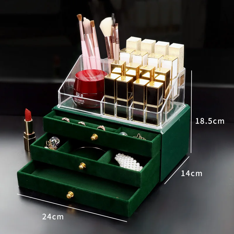 

Stock Velvet Green Jewelry Packaging Boxes Acrylic Jewellery Organizer Box Earrings Ring Necklace Bracelet Desk Organizer Box