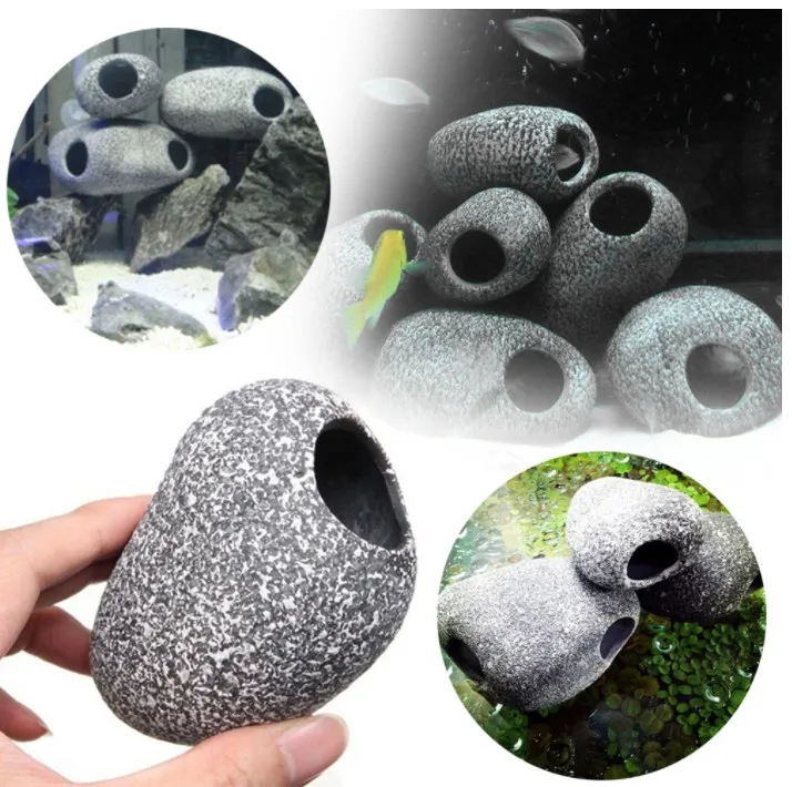 Relaxdays Aquarium Decoration 21 cm Rock Formation Gray Grey/Green Natural Look Ornament Pack of 1 Resin Stone Cave Fish Tank