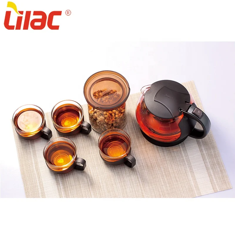 

Lilac FREE Sample 1000ml+150ml*4 6 pcs set saucers tasting coffee water borosilicate glass teapot tea glass cup set with box/cup, Black