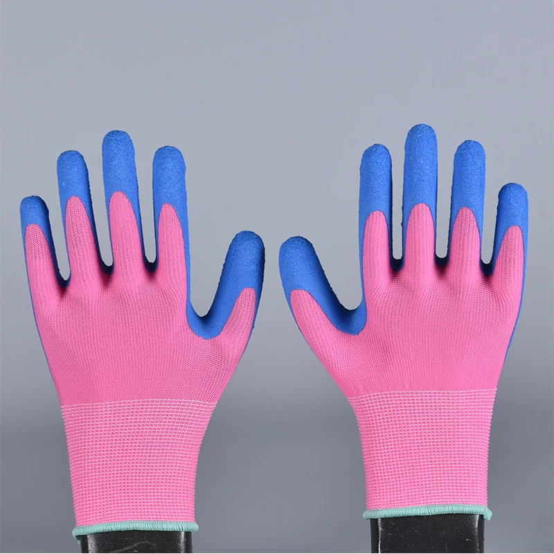 

High Quality Reusable Breathable Wear Resistant Latex Foam Coated Gloves for Work, Pink