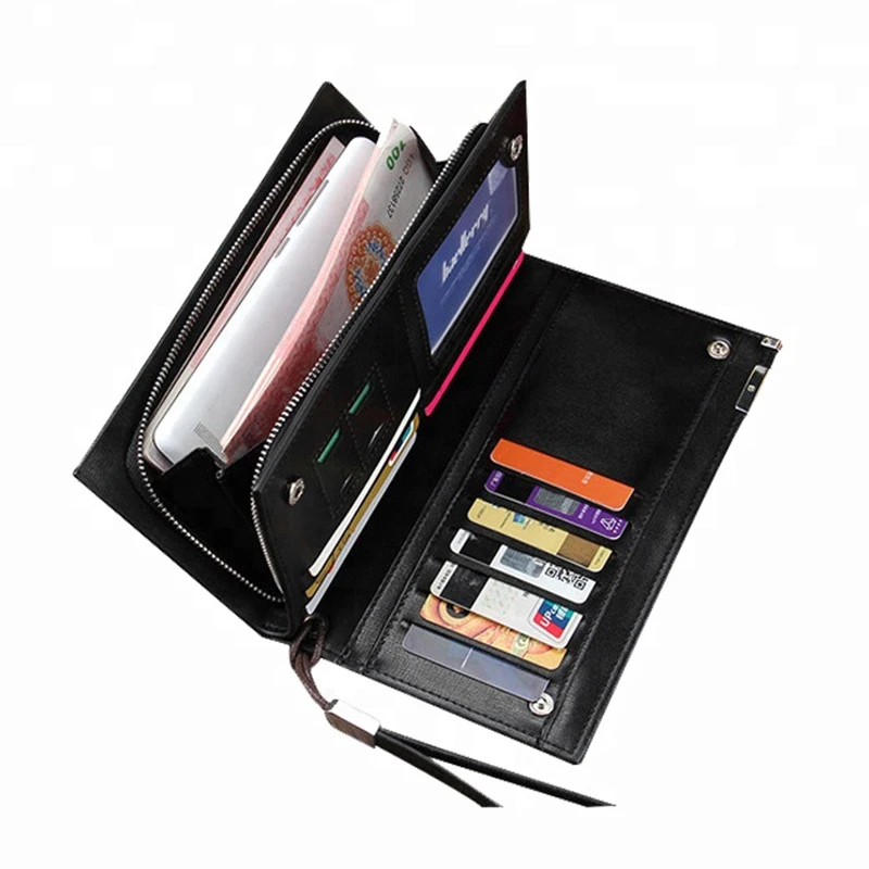 

Hot sale men's long style pu leather wallet purses Card Holder Bag wrist strap high-capacity notecase