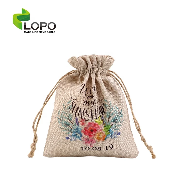 

Lopo Sublimation Textile Jute Gunny Burlap Bags with Drawstring for Gift Packing