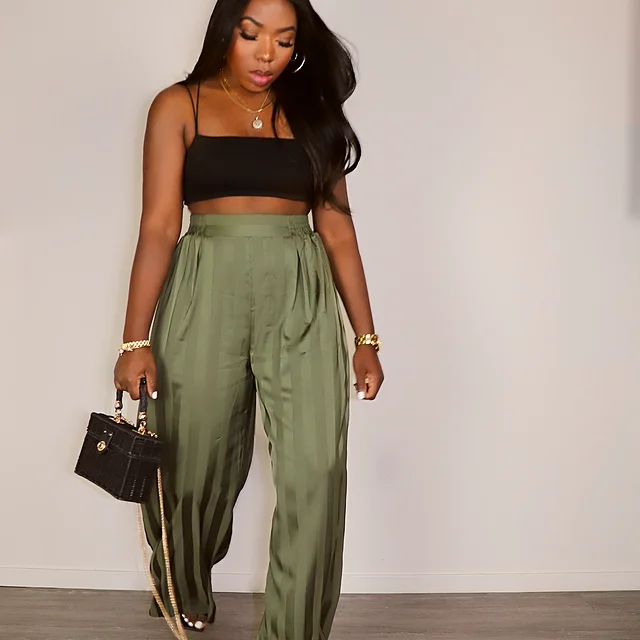 

2021 casual women summer high waist flare pants