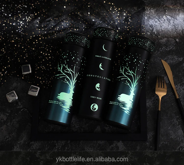 

New Style Luminous 500ml Stainless Steel tumbler Insulated water bottle Double Wall Glow in Dark Straight Tumbler