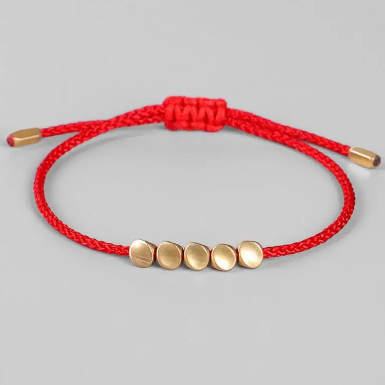 

Luxury Lucky Gold Plated Bracelet Copper Bead Bracelets Elegant Red Braided Rope Handmade Bracelet for Gift