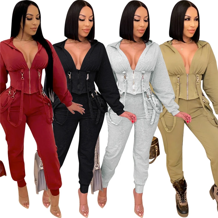 

MD-20122218 latest design 2020 long sleeve sweatpants and hoodie set sweat suits women 2 piece set clothing, Photo shown