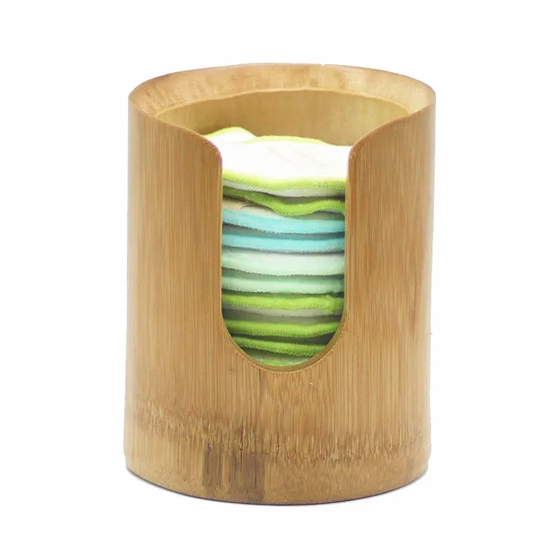 

Hot sale natural bamboo cotton pad rounds holder round box storage container for women