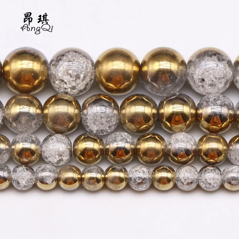 

Wholesale One Side Gold Plated Round Loose Snow Cracked Glass Beads For Jewelry Making
