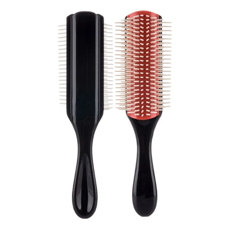 

Professional Curly Detangling Cushion 9-Row Straight Wide Tooth Shower Hair Comb Plastic Brush, Purple,coffee,white,black,customized color accepted