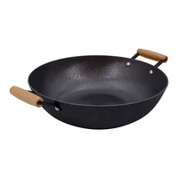 

Large preseasoned cast iron wok with double wooden handle