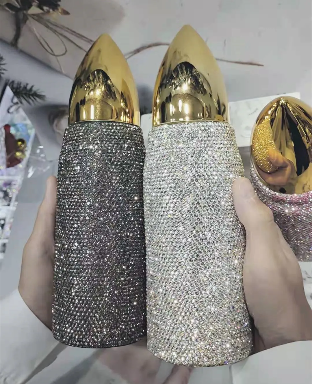 

Fashion Diamond Double-layer Stainless Steel Bullet Thermos Mug For MenWwomen Gift Rhinestone Crystal Cup