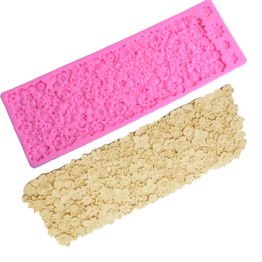 

silicone molds for small flowers large sides lace fondant DIY chocolate cake edge fringe decoration baking molds, As picture