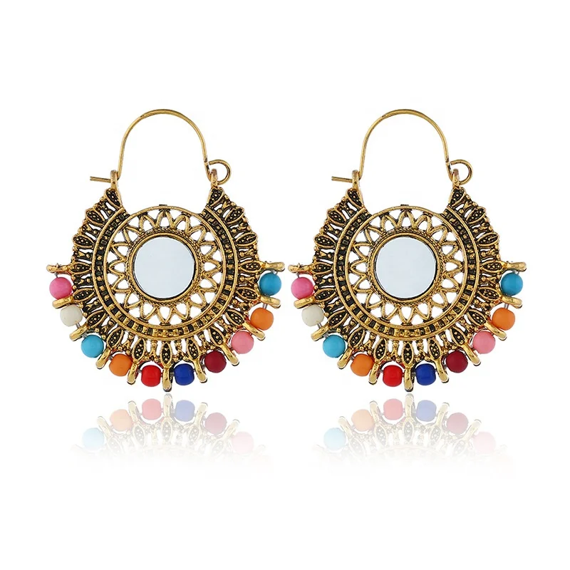 

Factory Wholesale Handmade India Style Vintage Bronze Gold Color Ceramics Beaded Earrings, As picture