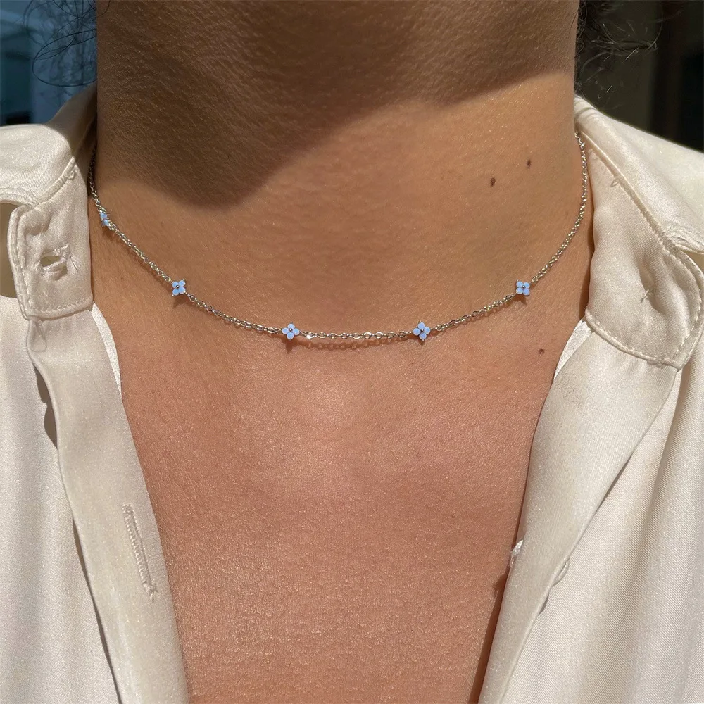 

New Design Ins Fashion 18k Gold Plated Necklace Chain Boho Women Jewelry Flower Choker Necklace For Girls