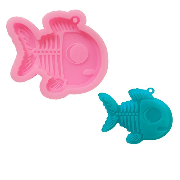 

Y3129 DIY shiny epoxy resin fish shape keychain silicone molds, Pink