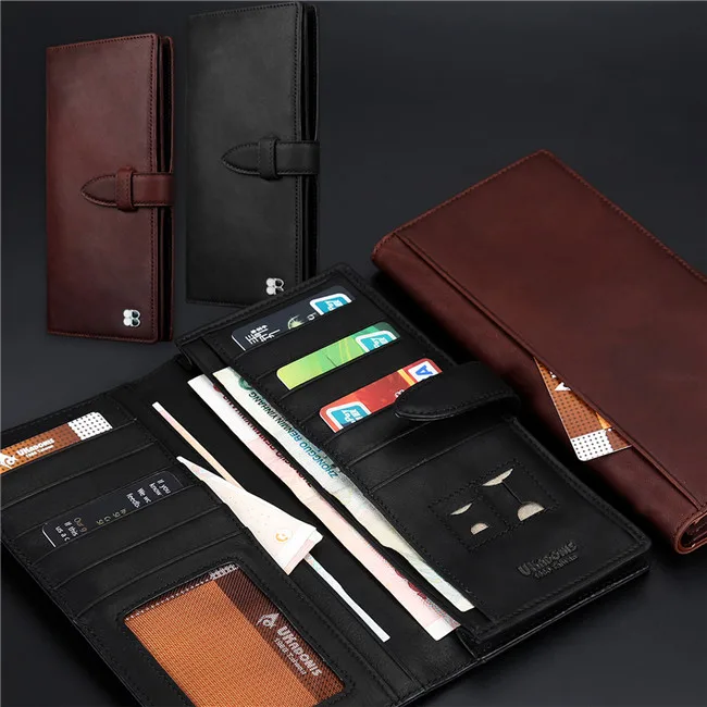 

Hot sale wholesale luxury Men's Bifold Leather Breast Pocket Long Wallet Credit Card Holder Purse, Black