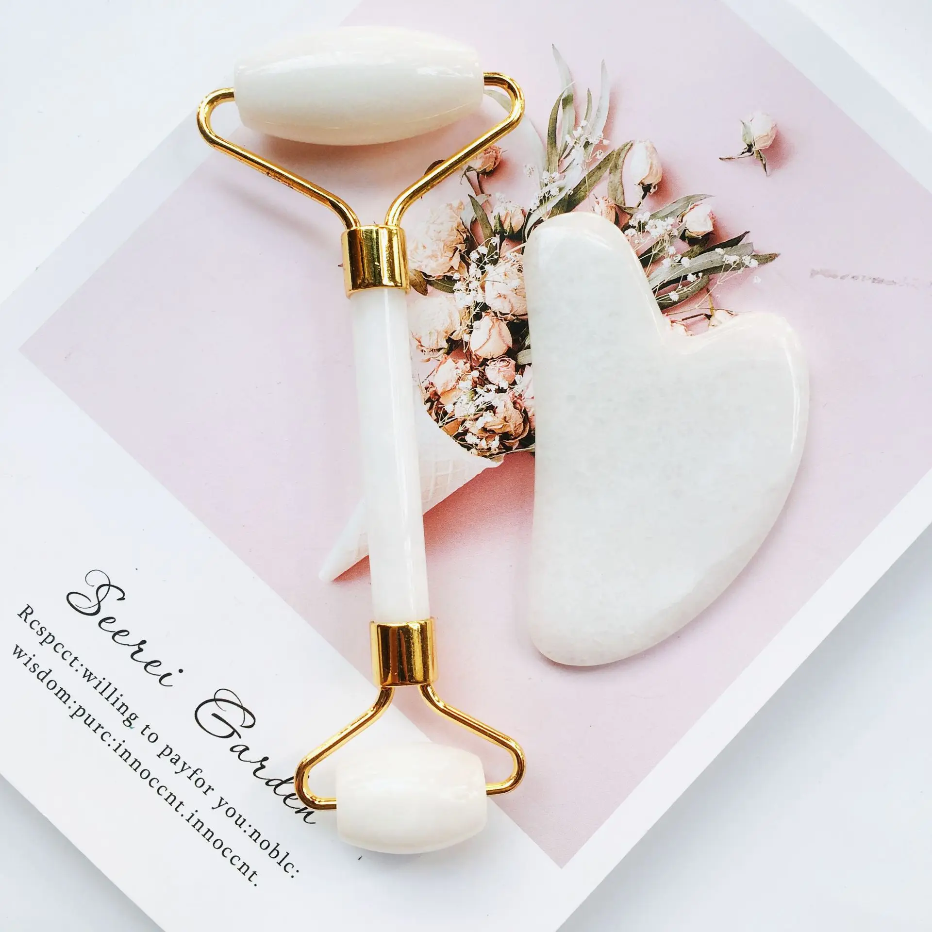 

Pure natural high quality jade roller for face original white gua sha stone lifting firming tighten skin