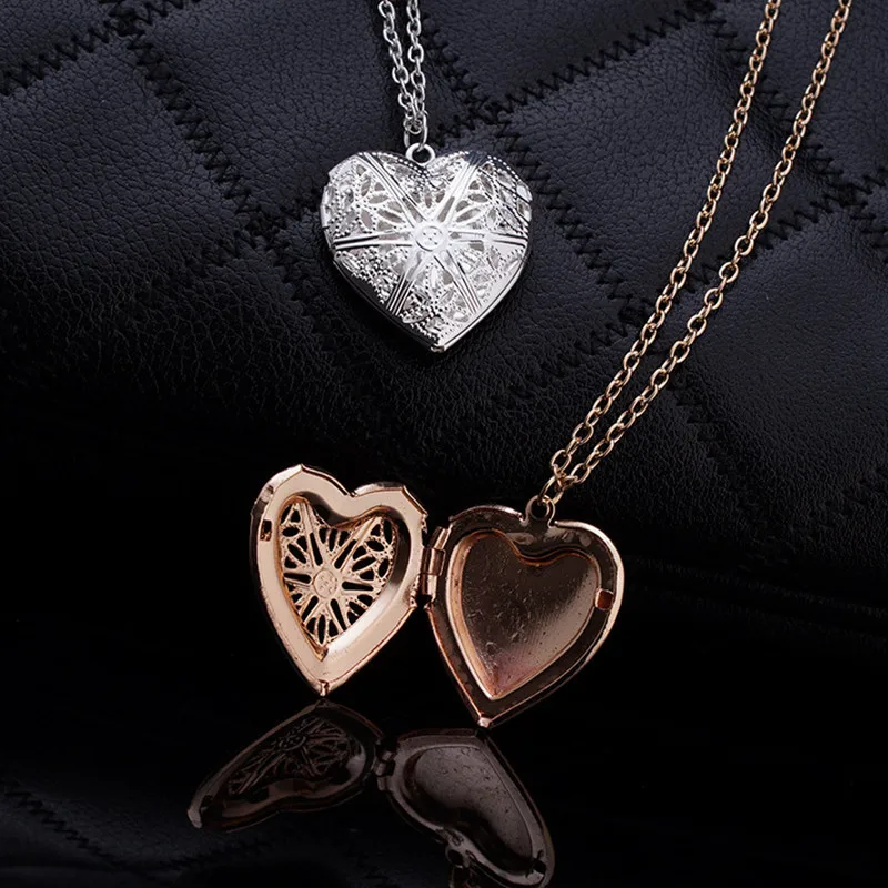 

Fashion Silver Gold Plated Heart Necklace Photo Necklace Locket Pendant Jewelry, Gold/silver