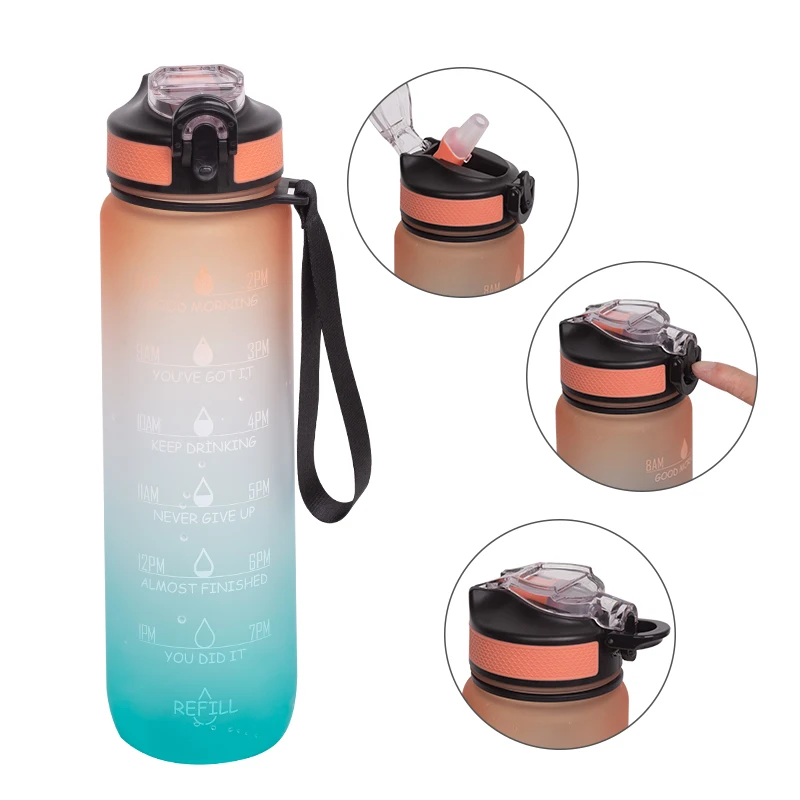 

1000ml water bottle with time marker gradient transparent plastic build life water bottle