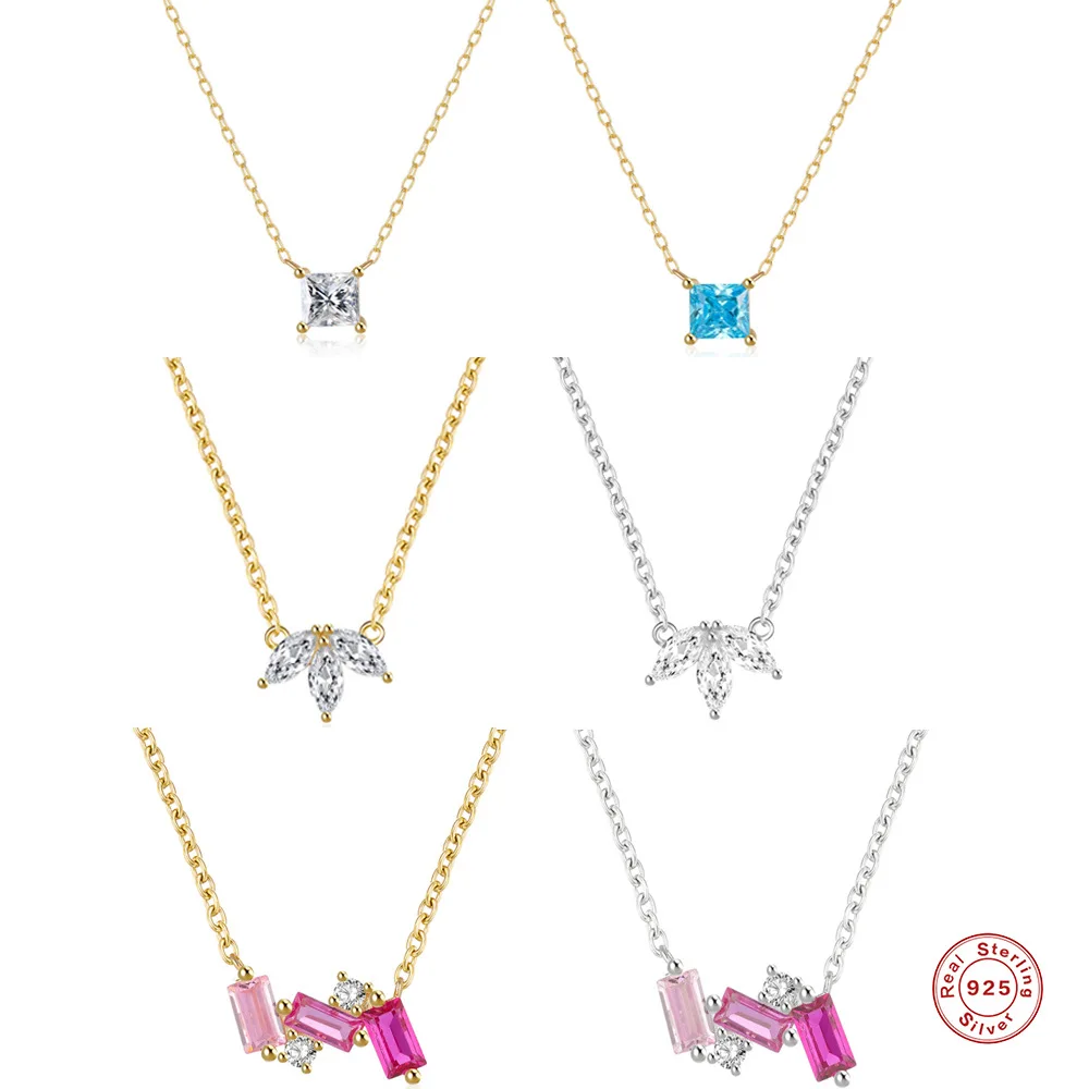 

Carline women elegant exquisite 925 sterling silver square four claw horse eye color zircon necklace 18k gold plated jewelry