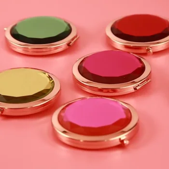 

Hot Sale Metal Round Mini Makeup Mirror Diamond Crystal Pocket Mirror, Silver frame