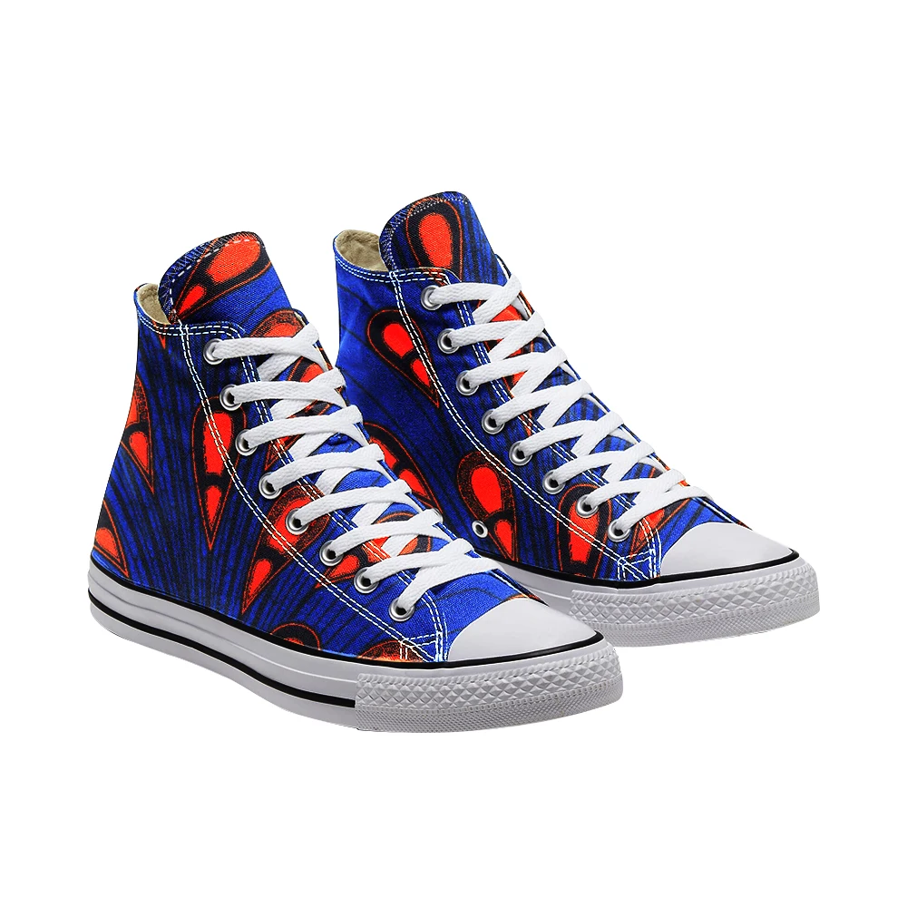 

2020 Shenbolen African Print Canvas Shoes High Top Canvas Shoes Unisex For Adult, Green/blue/white