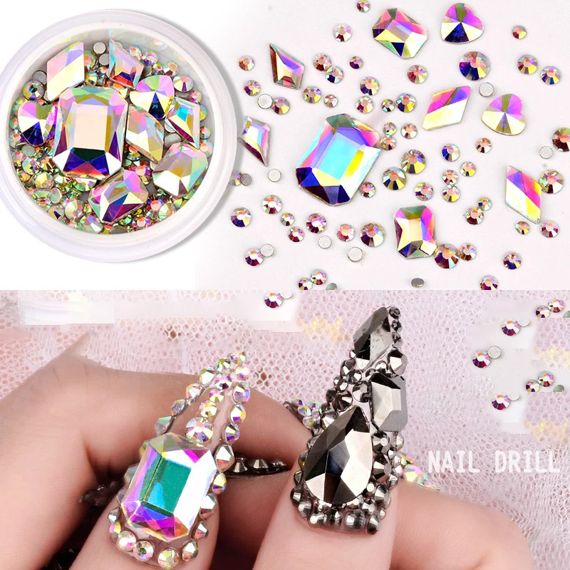 

Paso Sico Teardrop Octagon Glass  Shapes Random Mixed Flat Back Nail Rhinestone for DIY 3D Nail Art Designs