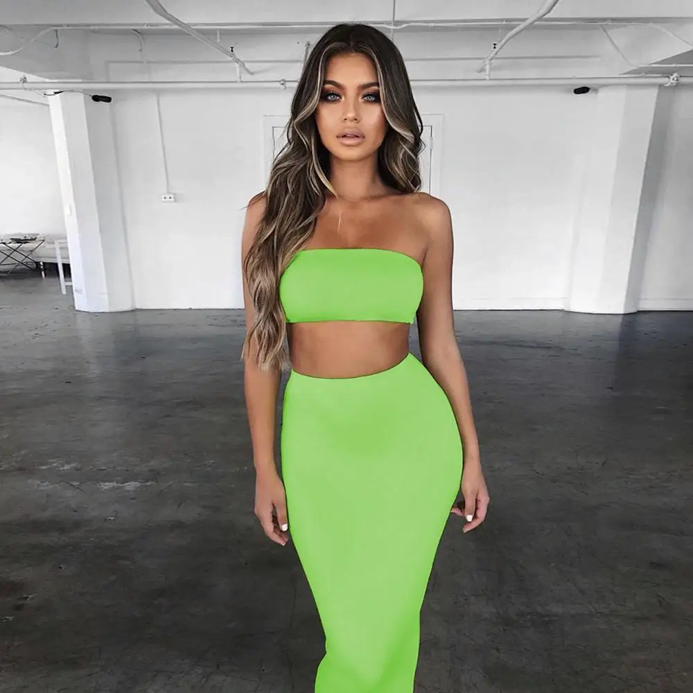 2019 Best Selling Dresses Club Sexy Slim Skirt Iridescent Fashion Color Two Piece Set Women Clothing