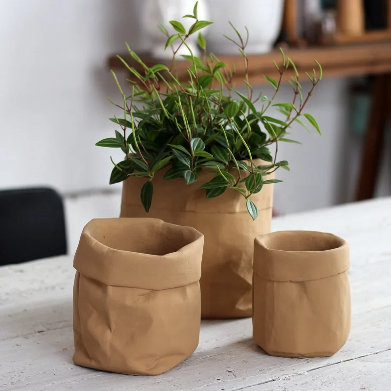 

Cement bag flower pot imitation leather bag simple nordic modern creative home ins style