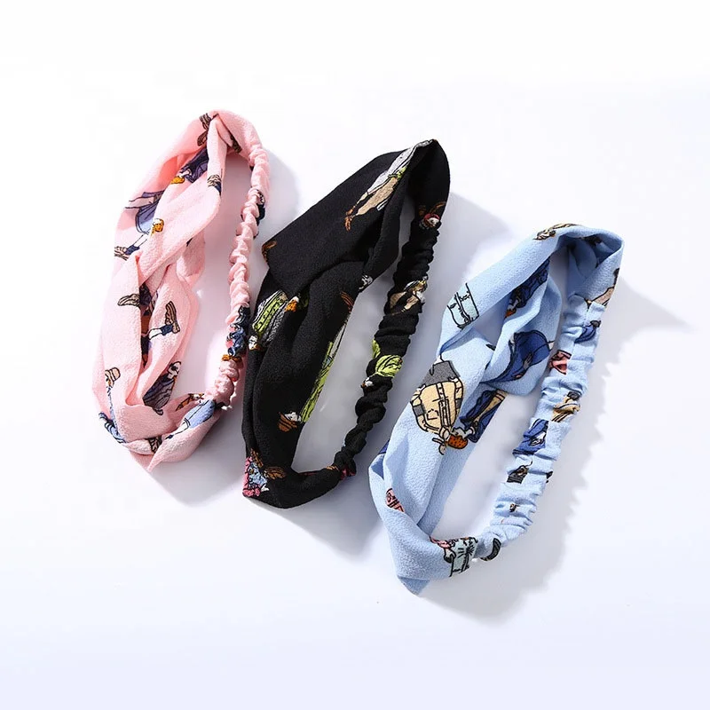 

Chiffon Knotting Bowknot Cross Fashion Women Headband OEM Women Colorful Twisted Knotted Head Wrap Elastic Turban Hairbands, Custom color