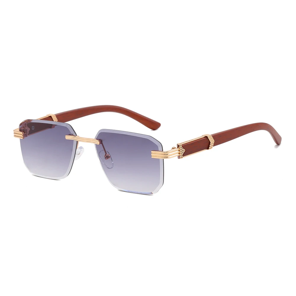 

Superhot Eyewear 10518 Fashion 2023 Vintage Faux Wood Small Rectangle Rimless Sunglasses