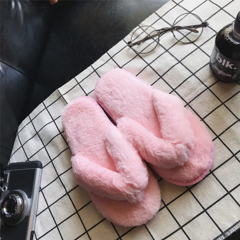 

Slide Slides Furry Thong Slippers Plush Ladies Fur Lamb Luxury Women Pink Indoor Winter Slipper
