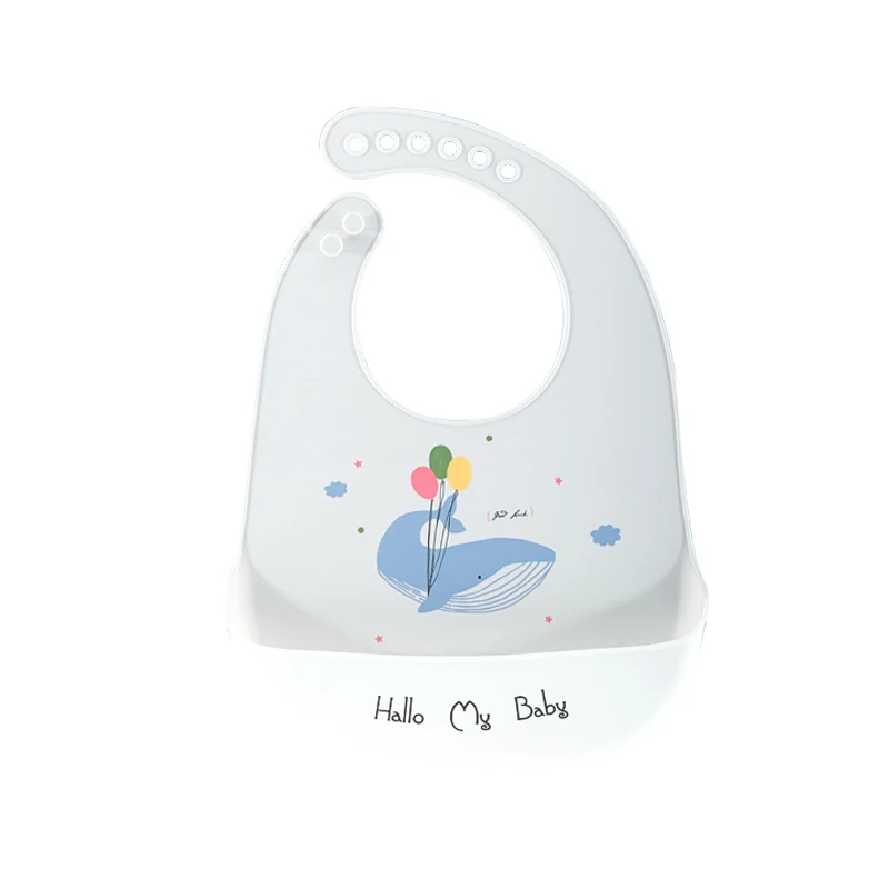 

New Colorful Cute Animal Cartoon Printed Adjustable Food Grade Waterproof BPA Free Silicone Baby Bibs With Pocket