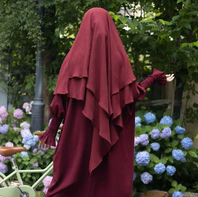

Abaya With 2 layers Khimar Butterfly Crepe Jazz material Women 2 Piece Set Abaya Muslim Clothing Jilbab Hijab Prayer Dress
