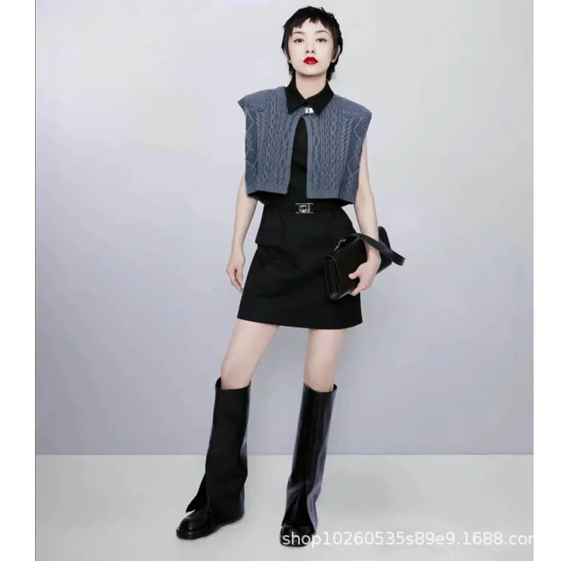 

Women Black Flat Heel Lady Leather Women Over Ankle Boots