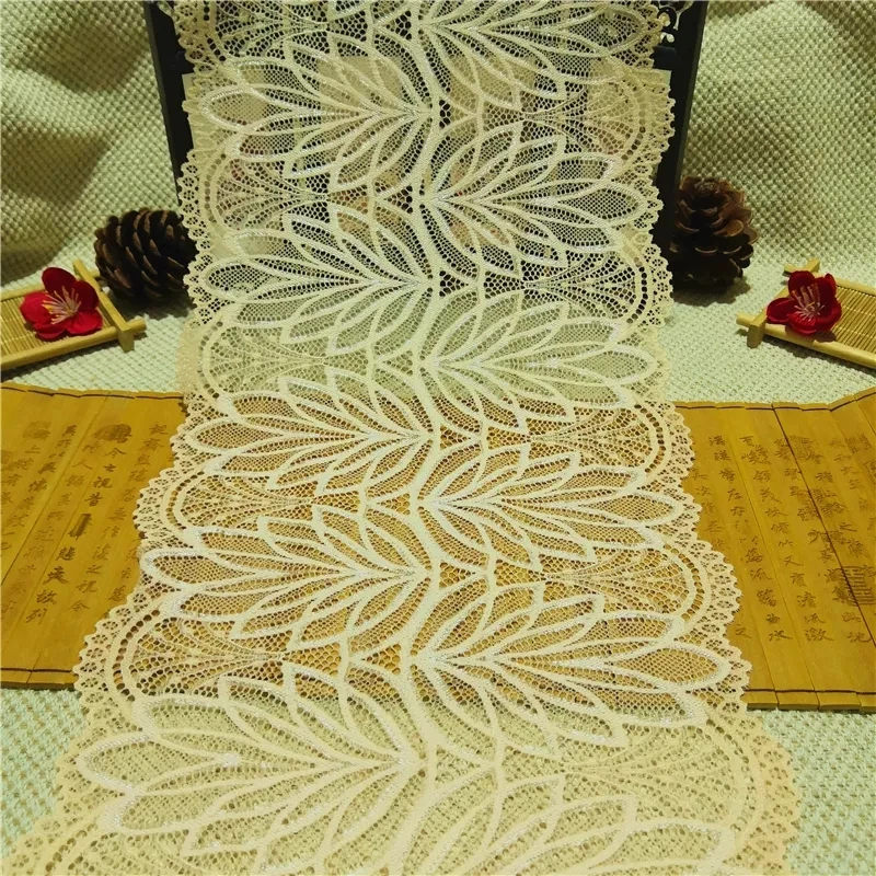 

Width 19CM stretch scallop Lace fabric trim african tree leaves pattern for underwear, Dyeable