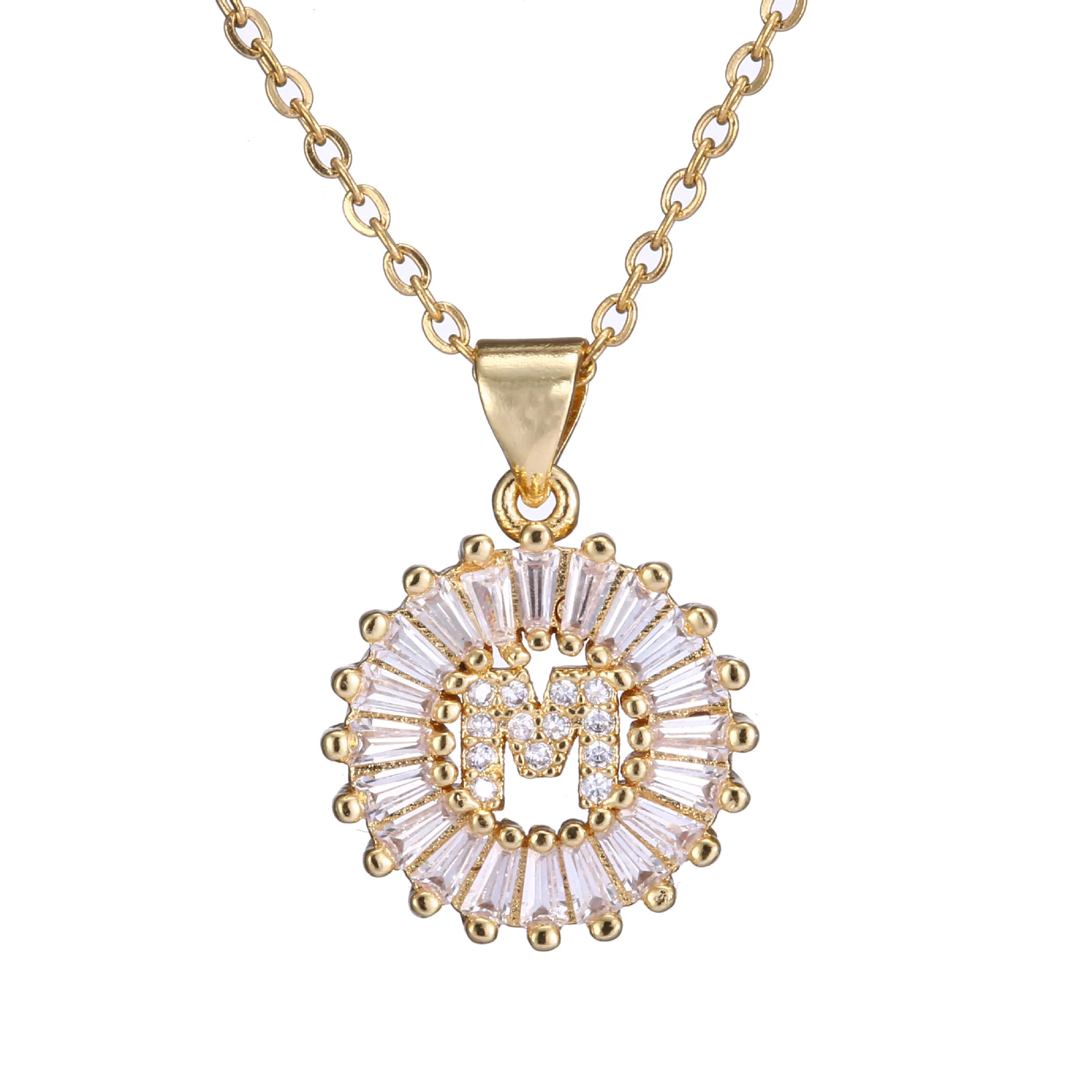 

White Gold Necklace Plated Round Jewelry Brass Zircon English Letter Heart Alphabet Pendant Necklaces