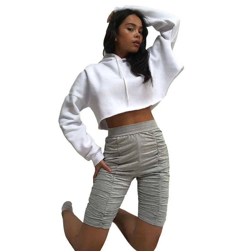 

Gray Ruched High Waist Bermuda Sweatpants Shorts For Women