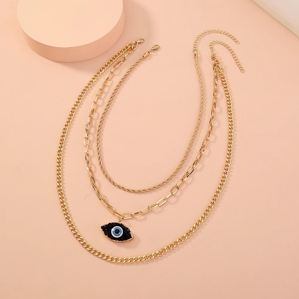 

Personalized 18K Gold Plated Rope Chain Men Necklaces Jewelry Cuban Link Layered Druzy Resin Pendant Evil Eye Necklace Women