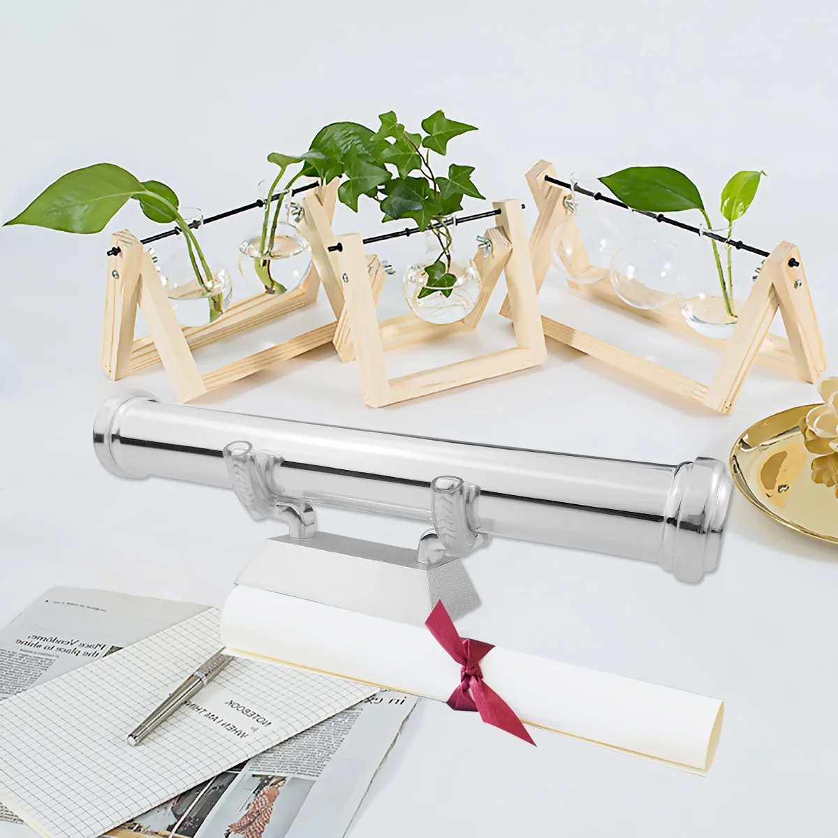 
Zinc Alloy Silver Plated Sleek Keepsake Wedding Birth Baptism Certificate Holder With Stand Graduation Newborn Gift 