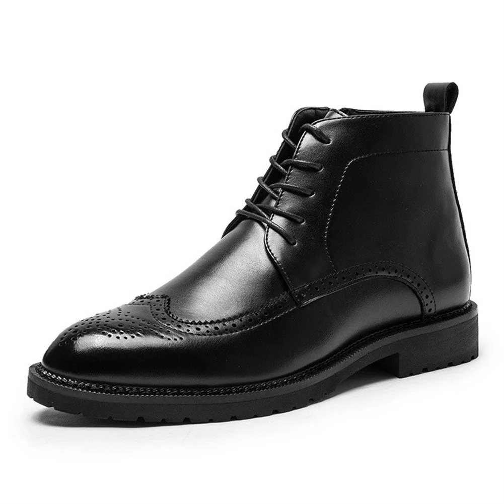 

Ankle Brogue Boots for Men High Top Dress Oxfords Lace up PU Leather Round Toe Anti-skid Burnished Style Wear Resisting Side Zip